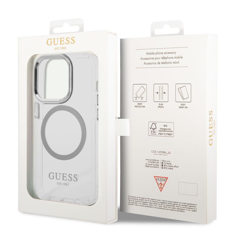 Guess Magsafe Compatibility Transparent Outline iPhone 14 Pro Compatibility - Silver