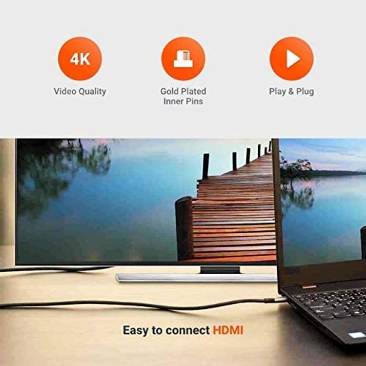 كابل بورودو من النوع سي إلى 4ك HDMI بطول 2 متر / 6.6 قدم مع غلاف ألومنيوم فاخر ، فيديو 4ك @ 60 هرتز ، موصل HDMI عالي الدقة ، وصلة من مادة بولي فينيل كلوريد متينة ، سلك توصيل وتشغيل - رمادي