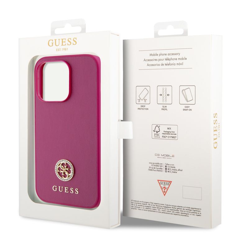 Guess PU Case with Metal 4G Strass Logo - Pink - iPhone 15 Pro