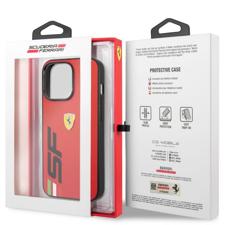 Ferrari Leather Printed Big SF Logo Hard case, Drop protection, Compatible with iPhone 13 Pro - Red