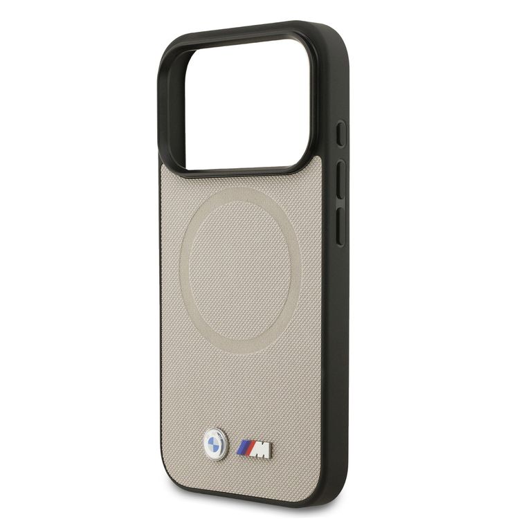 BMW MagSafe Full Wrapped Leather Case with Metal Logos for iPhone 17 Pro, Sustainable Packaging, Easy Snap-On Design, Slim Profile, Drop Protection - Gray