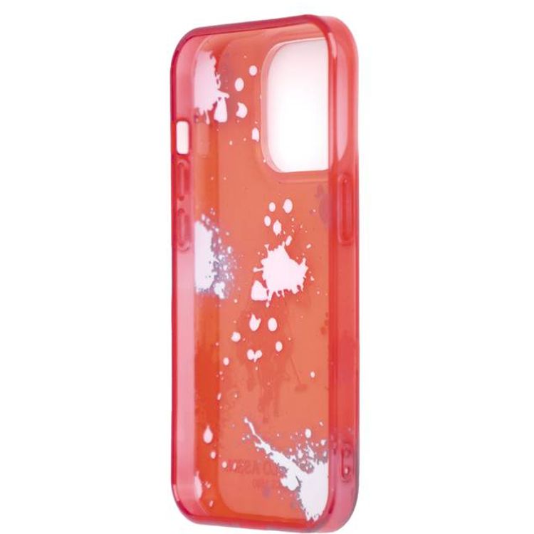 USPA PC/TPU Case with Splatter Pattern & Horse Logo iPhone 14 Pro Compatibility - Red