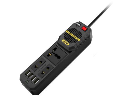Green Lion Stark Plus Power Inverter with 200W Operating Power, 4 USB-A Ports, Overheat & Overload Protection, AC 110V Output, High Voltage Protection, Reverse Power Protection - Black