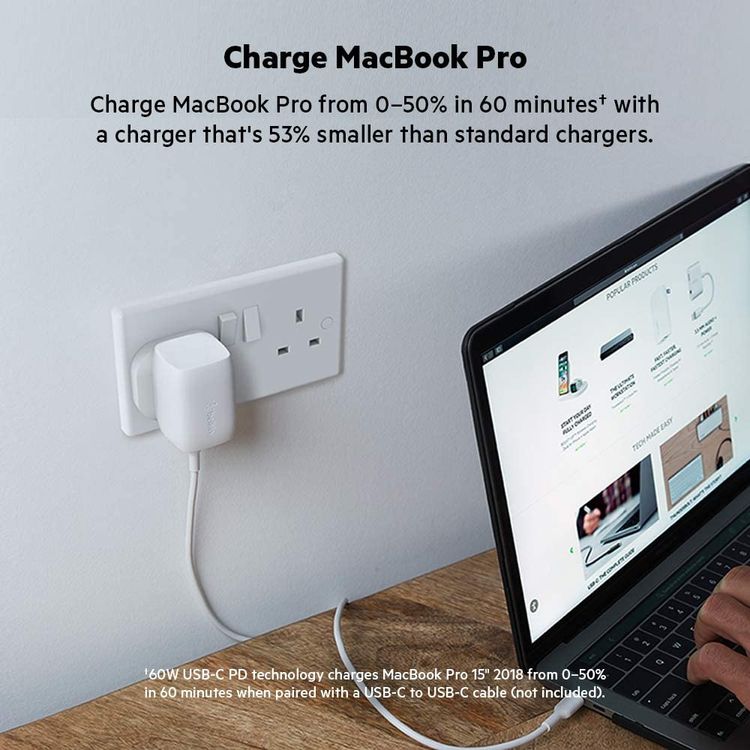 Power Adapter Belkin Power Adapter WCH002myWH USB-C Charger -White