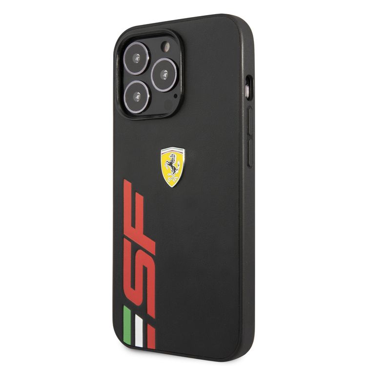 Ferrari Leather Printed Big SF Logo Hard case, Drop protection, Compatible with iPhone 13 Pro Max - Black