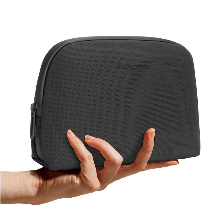 Porodo Geneva Tech Accessory Pouch with Easy-to-Carry Handle, 1L Capacity, PU Material, Zipper Closure, Water Resistant, Spacious Compartment, Cable Organizer - Black