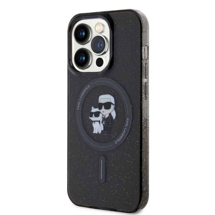 Karl Lagerfeld Magsafe IML with Karl & Choupette Heads Glitter Case - Black - iPhone 15 Pro