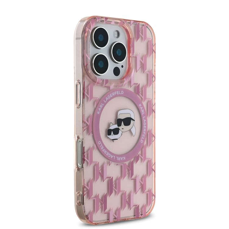 Karl Lagerfeld Magsafe IML Hard Case for iPhone 16 Pro Max with Karl & Choupette Heads, Slim Profile, Easy Snap-on, Drop Protection, Magsafe Compatible, Sustainable Packaging - Pink