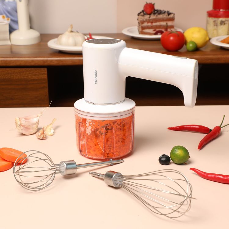 porodo لايف ستايل خلاط يدوي متعدد الوظائف قابل لإعادة الشحن 2 في 1 مع مفرمة وخافق، حماية من التيار الزائد، وظيفية لاسلكية، حماية من التفريغ الزائد، 3 أوضاع خفق، 3 أوضاع فرم، تصميم مريح، 3 مستويات سرعة، لوحة لمس LED، سعة 300 مل، تحكم باللمس - بيج