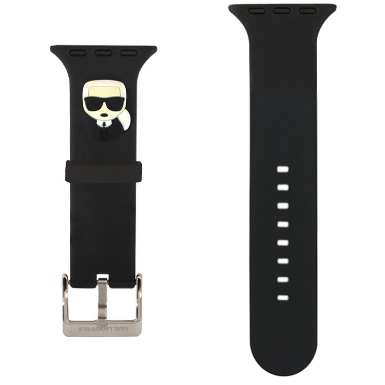 حزام كارل لاغرفيلد من السيليكون بشعار كارل هيد لساعة أبل 38/40 ملم - أسود