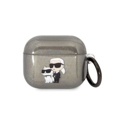 Karl Lagerfeld Glitter NFT K&C Case for Apple Airpods 3  with Accurate Cutouts, Wireless Charging Support, Easy Snap-on, Protection Against Scratches, Dirt and Minor Drops - Black