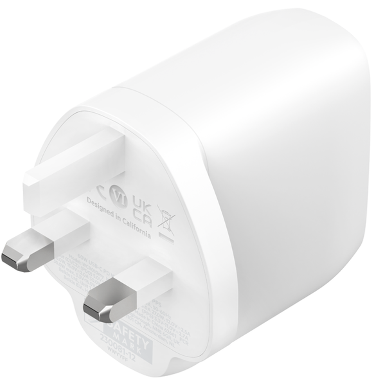 Belkin Boost Charge Pro Dual USB-C Wall Charger with PPS 60W 3pin - White