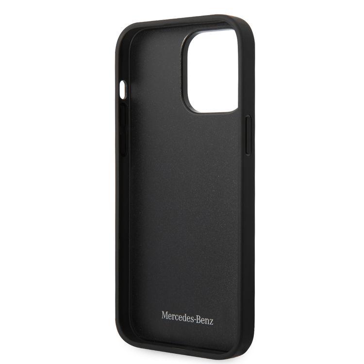 CG MOBILE Mercedes-Benz Genuine Leather Case With Star Pattern, Compatible w/ 14 Pro Max (6.7") Protective Cover, Scratch & Drop Protection, Wireless Charger Compatibility - Black