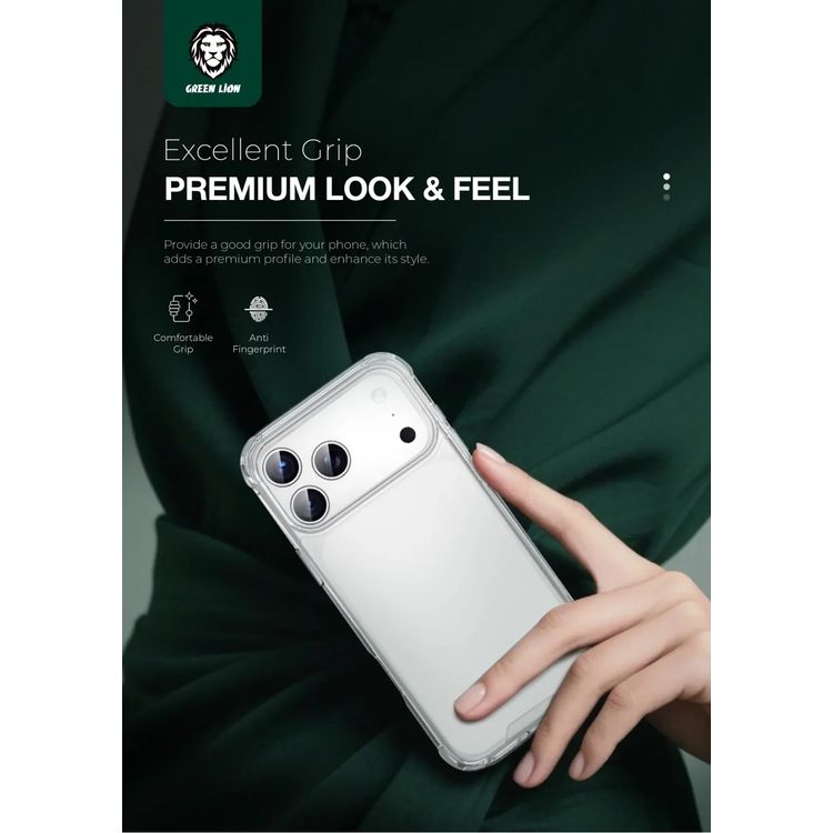 Green Lion Anti-Shock Case for iPhone 17 Pro, HD Clarity, Anti-Scratch, Air Cushion, Drop Protection, Hybrid Protection, Camera Protection, Comfortable Grip - Clear