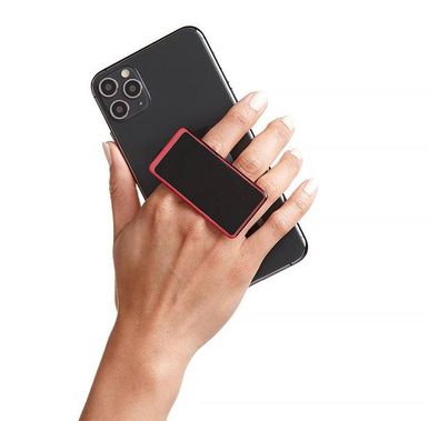 مقبض وحامل مطليان بالكهرباء من الجلد الناعم ، أزواج مع أي هاتف ذكي ، مسند متعدد الوظائف متوافق مع الشحن اللاسلكي -أسود / احمر