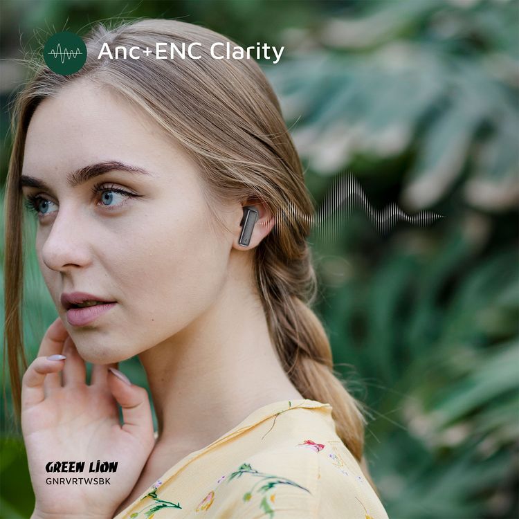 Green Lion River True Wireless Earbuds with ANC + ENC Clarity, Up to 7 Hours of Playtime, Smart in-Ear Detection, Bluetooth Version 5.4, -42dB Noise Reduction, 35 Hours Standby Time - Black