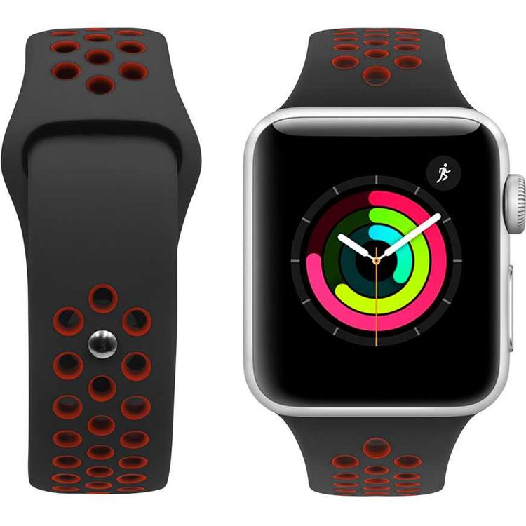 iGuard by Porodo Nike Watch Band, Fit & Comfortable Replacement Wrist Band, Adjustable Straps Compatible for Apple Watch 40mm / 38mm - Black/Red