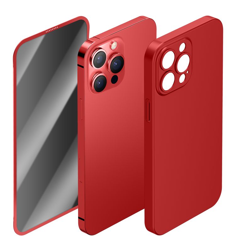 باقة حماية جرين لايون 360 درجة كارساكا بلس مع غطاء PC وواقي شاشة خصوصية لجهاز آيفون 13 برو ماكس، مقاوم للخدوش وبصمات الأصابع، حماية كاملة 360 درجة - أحمر