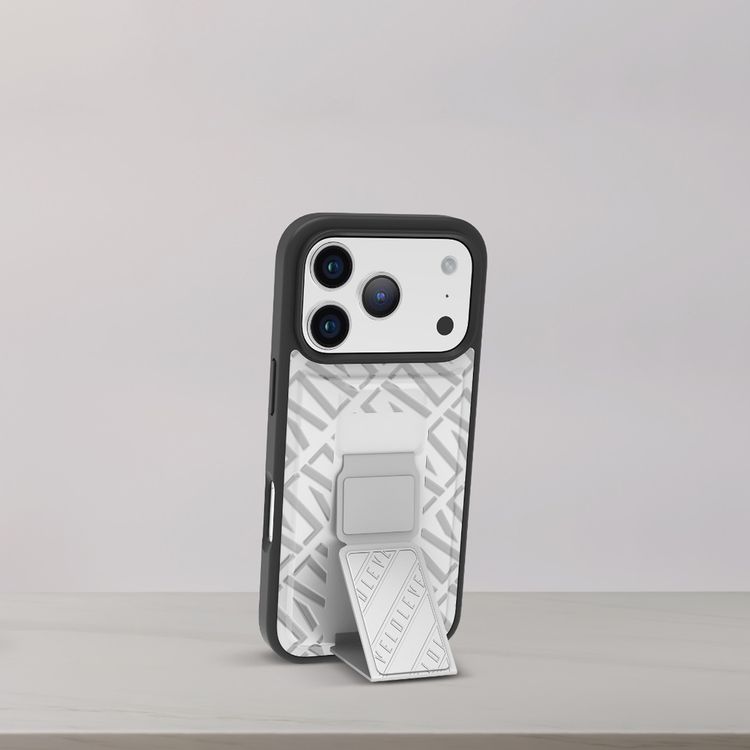 Levelo Morphix Cuero GripStand Case for iPhone 17 Pro Max, Raised Bezels for Camera & Screen, Shock-Resistant Bumper, Secure Hold, Horizontal & Vertical Viewing - Silverstone