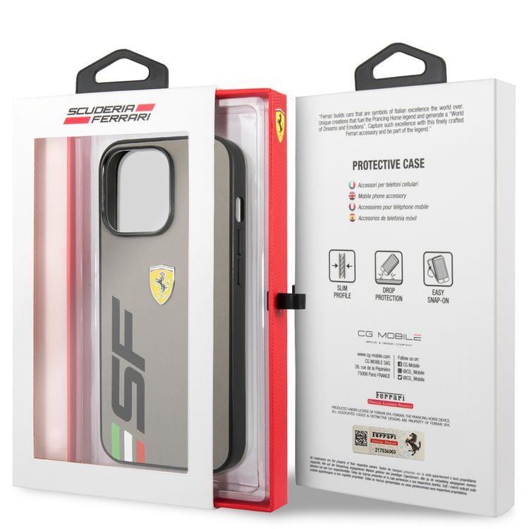 Ferrari Leather Printed Big SF Logo Hard case, Drop protection, Compatible with iPhone 13 Pro Max - Grey