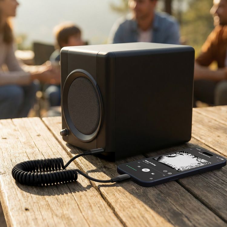 Porodo USB-C to Audio Jack Coiled AUX Cable with Universal Compatibility, 1.5m Cable Length, Coiled Design, Auto Retract, Coiled Braided + Metal Housing Material, Compatible with Smartphone/ MP3/ Speaker/ Car/Computer - Black