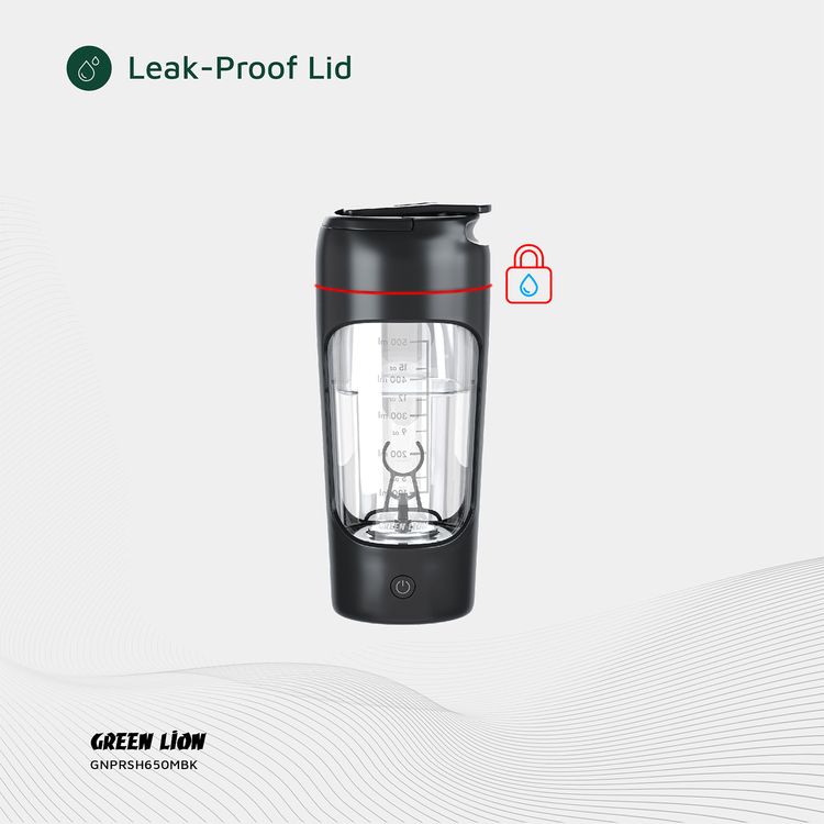 Green Lion Protein Mixer with 650mL Capacity, 1200mAh Battery Capacity, Tritan + ABS + PP Material, Type-C Charging Port,  2.5 Hours Charging Time, 30 Minutes Working Time - Black