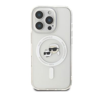 Karl Lagerfeld Magsafe IML Hard Case For iPhone 16 Pro Max with Karl & Choupette Head, Magsafe Compatible, Slim Profile, Lightweight, Easy Snap-on, Drop Protection, Sustainable Packing - White