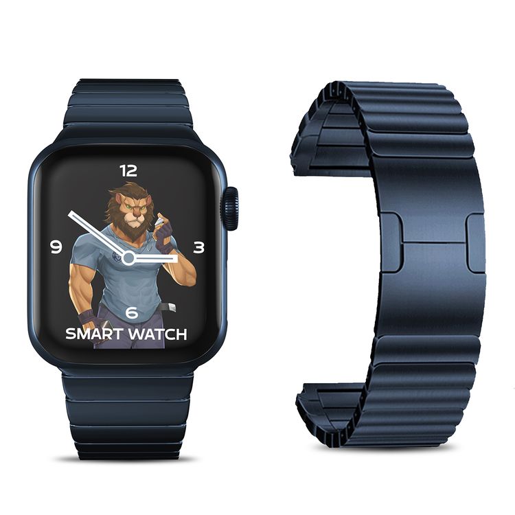 Green Lion Acero Correa Link Bracelet Watch Strap for Apple Watch 42/44/45mm, Double-lock Folding Buckle, Soft & Comfortable Fit, Easy Installation - Blue