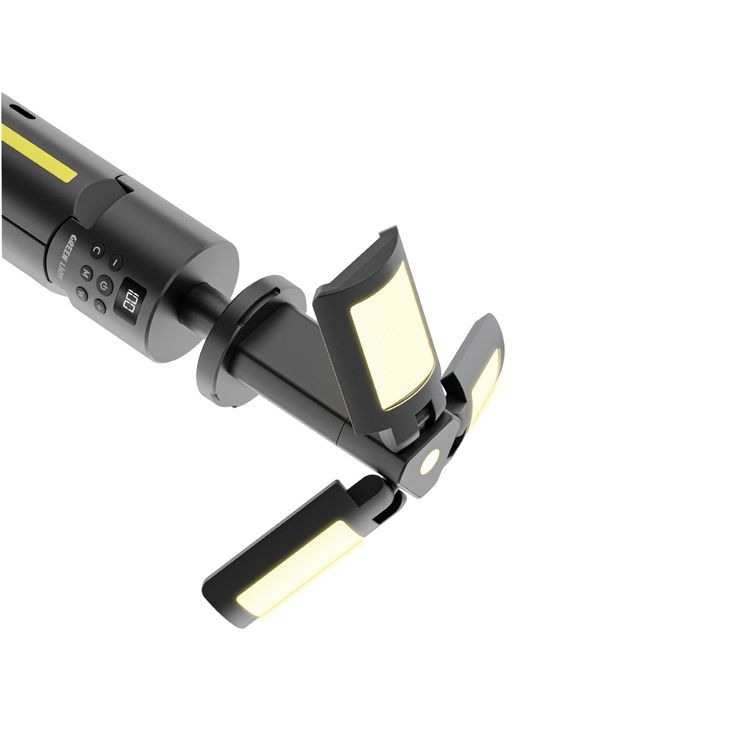 Green Lion Trio Beam Tripod Camping Light with Digital Display, Up to 80 Hours Working Time, White, Golden, 7-Color RGB Light Modes, 5-Level Brightness, Memory Function, Reflective Strips - Black