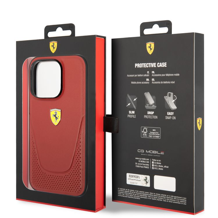 Ferrari Genuine Leather Case Vici Perforated iPhone 14 Pro Max - Red