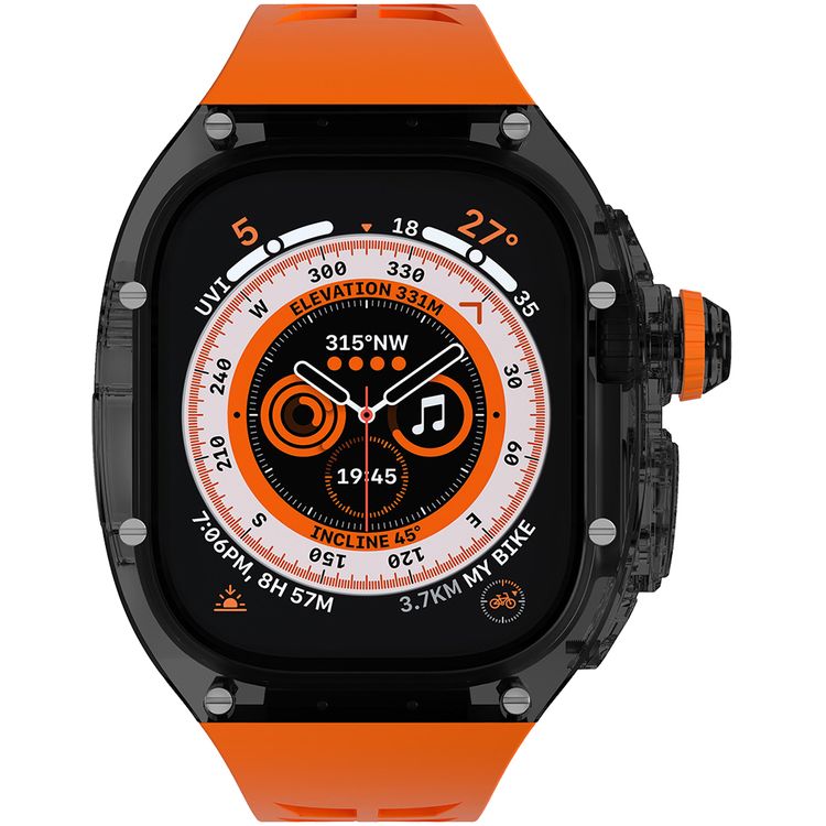 Green Lion La Royal Silicone Strap Case with Button Design for Apple Watch Ultra 49mm, Fall Protection, Easy Installation, Shockproof, Water Resistant - Black / Orange