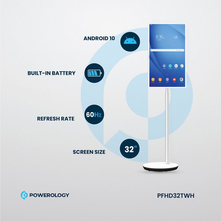 Powerology 32" Android Smart Screen, 1920x1080 Pixels, 65W, Android 10, 4GB Ram - White