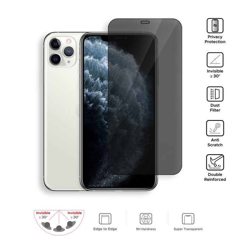 واقي شاشة كامل للخصوصية من Liberty Guard بحافة مستديرة سوداء مع فلتر غبار لهاتف iPhone 11 Pro Max