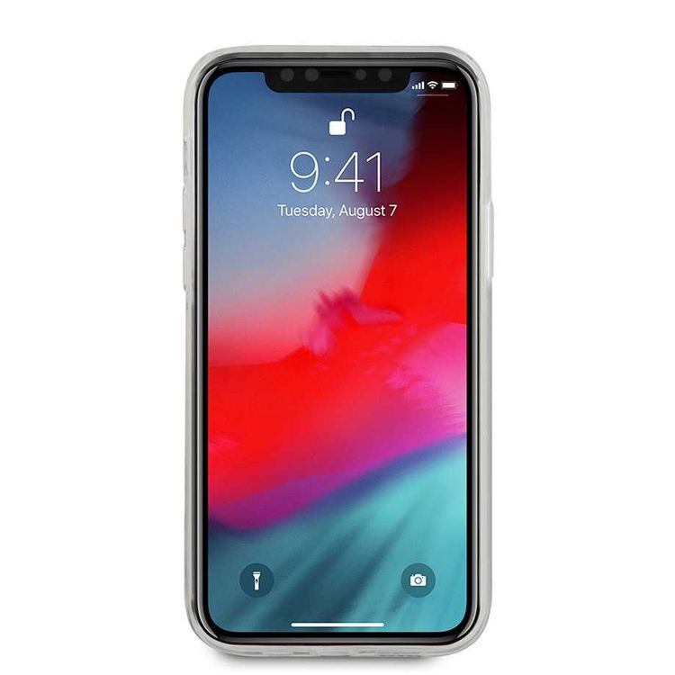 CG MOBILE Guess PC/TPU Denim Print Phone Case Compatible for iPhone 12 / 12 Pro (6.1") Mobile Case Suitable with Wireless Chargers Officially Licensed - Dark Blue