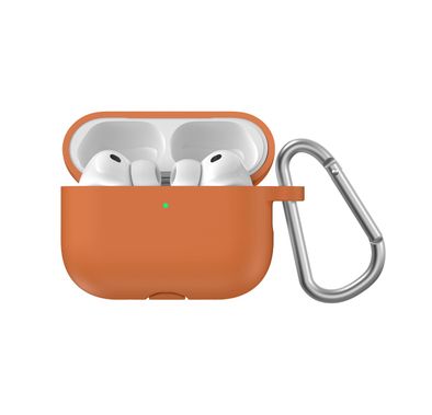 جراب سيليكون لسماعات AirPods Pro 3 من سلسلة Green Lion Berlin مع خطاف معدني قابل للحمل، حماية كاملة 360°، ملائم بدون فجوات، ملمس مريح للبشرة، تصميم قطعة واحدة، مقاوم للخدوش، مضاد للصدمات - لون برتقالي.