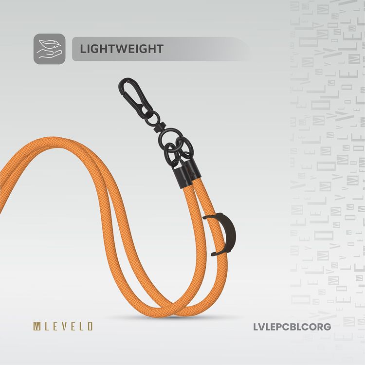 Levelo Everly Phone Crossbody Lanyard, 1.2m, Polyester Fiber, Metal Finish, Lightweight, Durable Material, Adjustable Straps, Universal Compatibility, Hypoallergenic Material - Carrot Orange