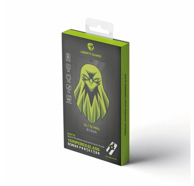واقي شاشة Liberty Guard غير لامع بغطاء كامل وحواف مستديرة لهاتف iPhone 12 Pro/12 مع فلتر غبار ومضاد للصدمات ومضاد للتأثير - أسود
