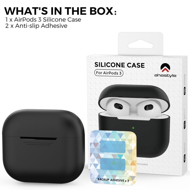 AhaStyle PT176-BK Full Cover Silicone Case for Airpods 3 Drop Shock Protection, Front LED Visible Cover with Carabiner Suitable with Wireless Chargers - Black