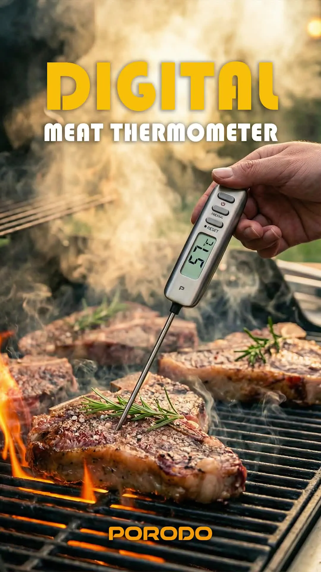 Porodo Lifestyle Digital Meat Thermometer with  LED Backlight Display, Water Resistance, -50°C to 300°C, -50°C to 300°C Temperature Range - Silver