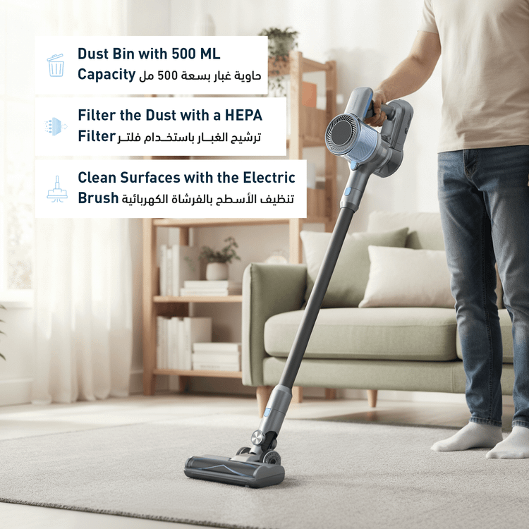 مكنسة كهربائية لاسلكية من باورولوجي مع شاشة عالية الدقة وبطارية قابلة للفصل، 3 مستويات سرعة، محرك بقوة 350 وات، بطارية ليثيوم أيون، 2000 مللي أمبير في الساعة - رمادي غامق