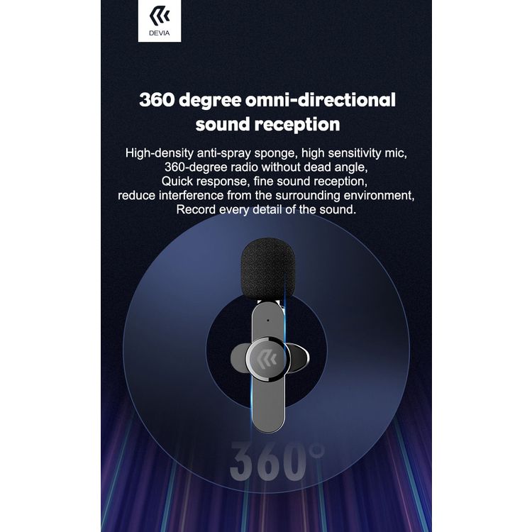 Devia Smart Series Wired Microphone Compatible with Lightning Type, Oxygen-Free Copper Plating Silver Wire + TPE, Ergonomic Design, 360° Stereo, High Quality Audio - Black