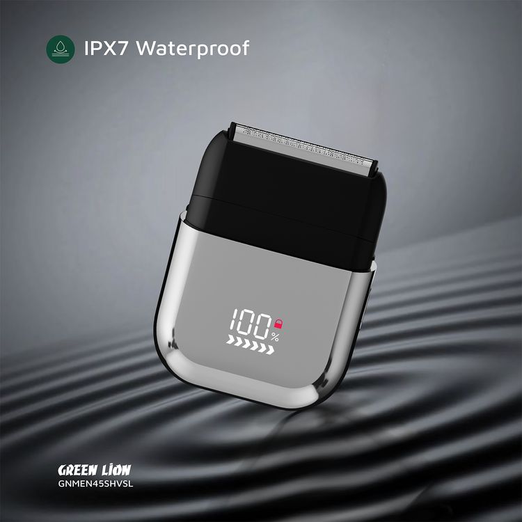 Green Lion Men's Shaver X with Wet & Dry Use, Magnetic Head Cap, Stainless Steel Blade, Travel Lock, 7500RPM Motor, 900mAh Battery Capacity, Type-C Charging - Silver