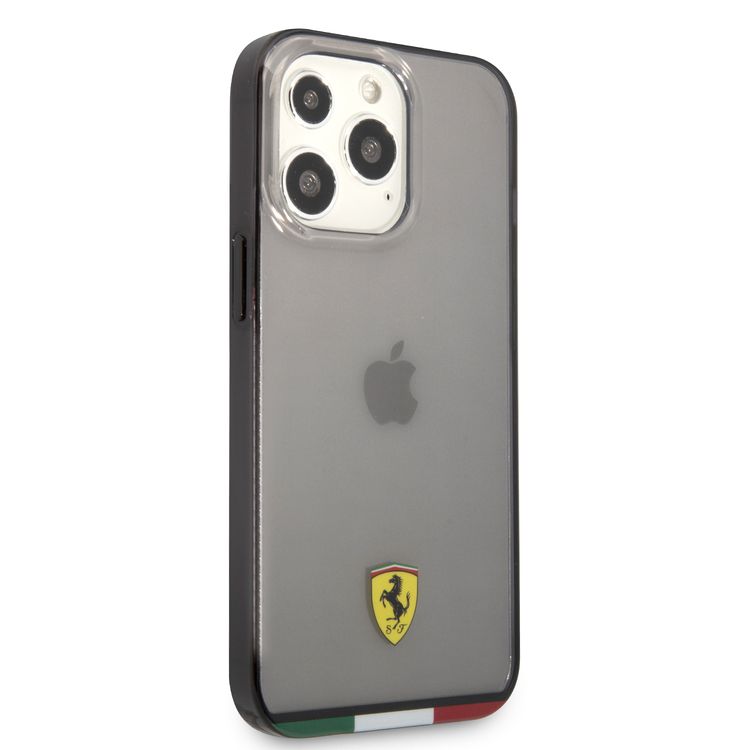 CG MOBILE Ferrari Italia Stripe Transparent Hard Case Print Logo Compatible for iPhone 13 Pro Max (6.7") Scratches Resistant, Easy Access to All Ports