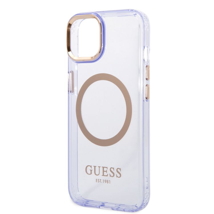 Guess Magsafe Case With Translucent Gold Outline - iPhone 14 - Purple