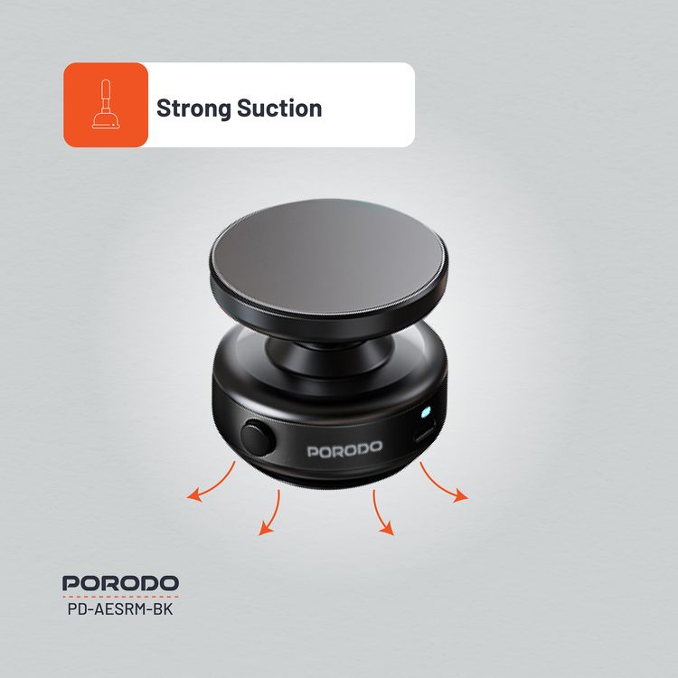  Porodo Vacuseal Magsafe Magnetic Mount with 110mAh Battery, Туре-С Charging Port, x16 Powerful N52 Magnets, 4.7" and Above Device Compatibility, Adjustable Viewing Angle - Black
