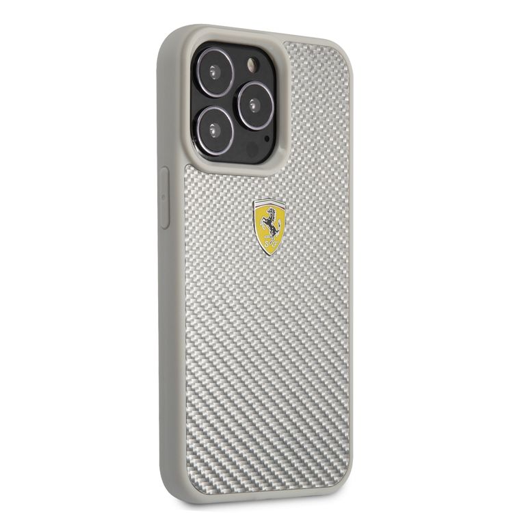 CG MOBILE Ferrari Real Carbon Hard Case Metal Logo Compatible for iPhone 13 Pro (6.1") Scratches Resistant, Easy Access to All Ports