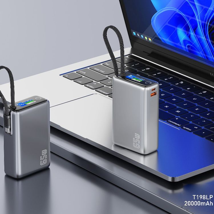 بنك الطاقة جرين ليون ترون X بسعة 20000 مللي أمبير مع شاشة طاقة ذكية، منافذ USB-C وUSB-A، معتمد للطيران، كابل USB-C مدمج، يدعم الشحن السريع - رمادي