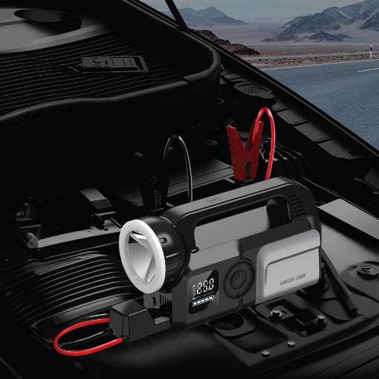  Green Lion Savior 12V Jump Starter with 24000mAh Battery Capacity, 10W 2000lm Flashlight, 1×Type-C & 2× USB-A Ports, Multiple Protection, 12V/8L Engine Gasoline Cars - Gray