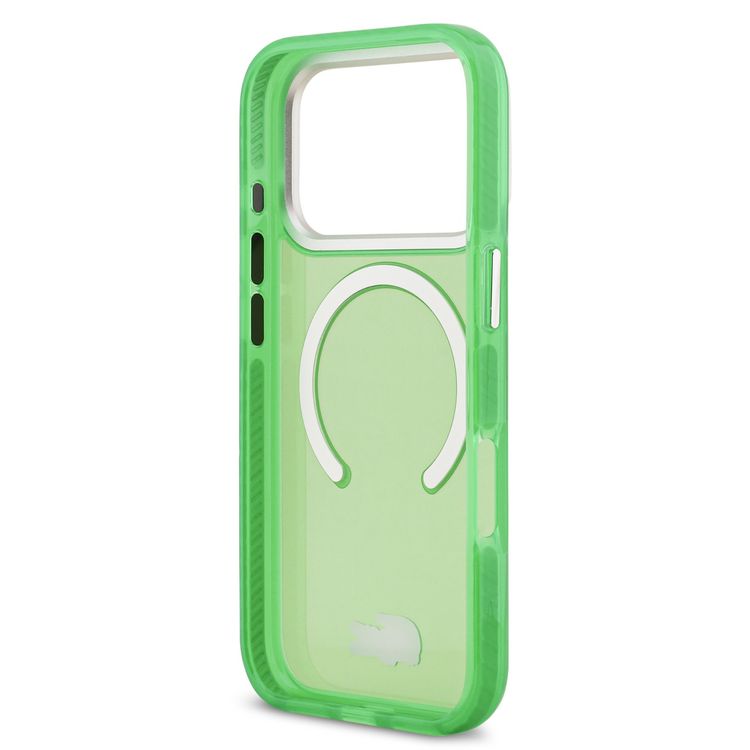 غطاء Lacoste MagSafe شفاف من TPU وPC بلمسة نهائية متجمدة لجهاز iPhone 17 Pro، حماية من السقوط، تصميم رفيع، تغليف مستدام، تصميم سهل التركيب - اللون الأخضر التراغون.