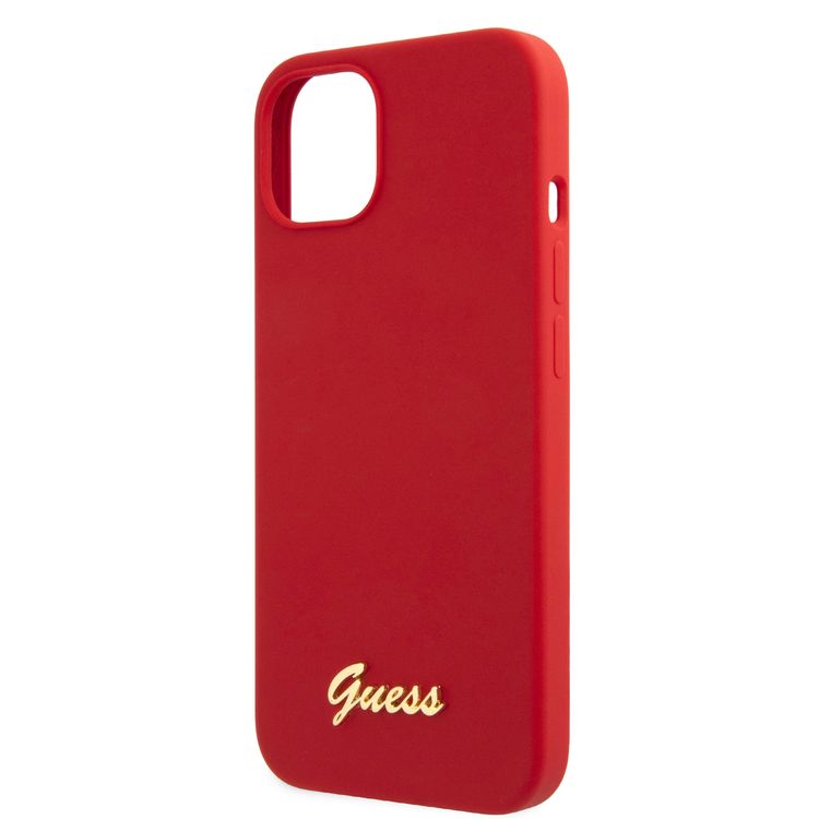 CG MOBILE Guess Liquid Silicone Case with Gold Metal Logo Script Compatible for iPhone 13 (6.1") Anti-Scratch, Easy Access to All Ports, Shock Absorption